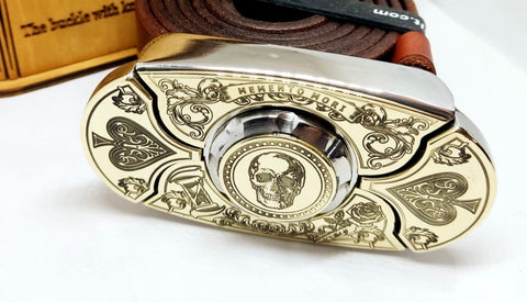 Skull Belt Buckle Knife Holder - Brass